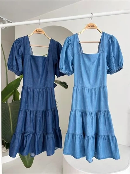 Kare Yakalı Ve Gipe Detaylı Tensel Elbise 2883 - Resim 11