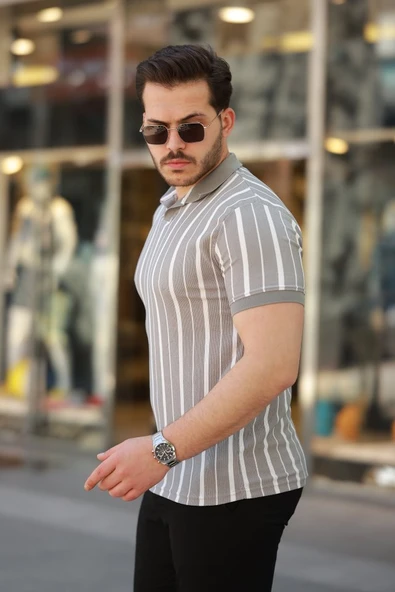 Erkek Yakalı örme Kumaş Kısa Kollu T-shirt - Resim 2