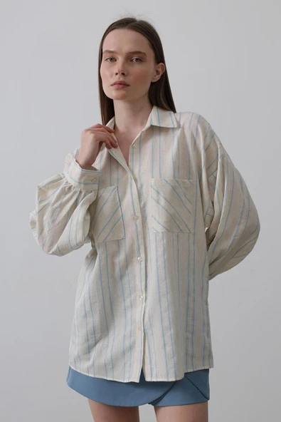 Gömlek - Bej Mavi - Resim 3