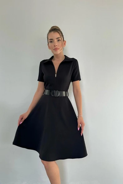 Siyah Kemerli Spor Elbise - 2