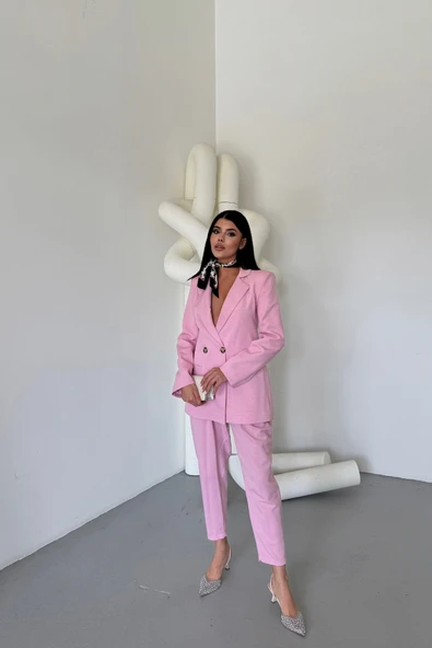 KETEN CEKET - PANTOLON TAKIM - Pembe - Resim 3