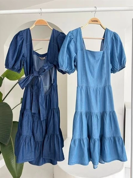 Kare Yakalı Ve Gipe Detaylı Tensel Elbise 2883 - Resim 12