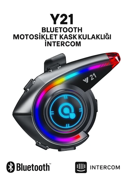 Y21 Bluetooth Motosiklet Kask Kulaklığı  Renkli LED Işıklı, İnterkom Destekli, Yüksek Ses Kalites
