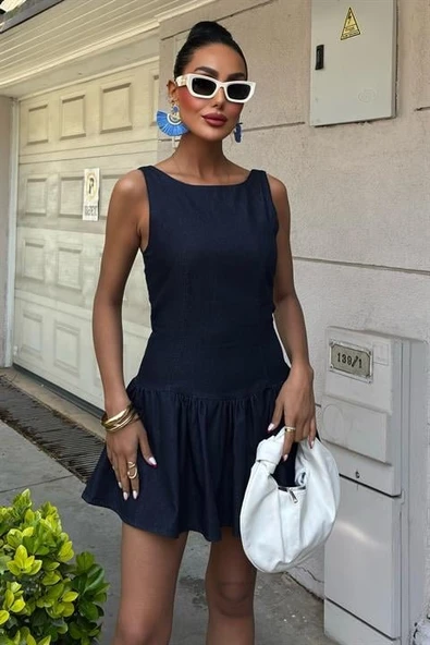 Balon Etekli Tensel Mini Elbise 2887 ürün görseli 1