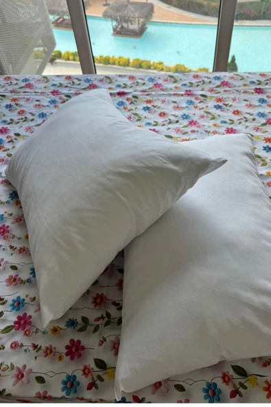 Sheri Home Tekstil Pamuklu 50x70 Beyaz Yastık Kılıfı, 2'li Yastık Kılıfı Şiltesi - Resim 2
