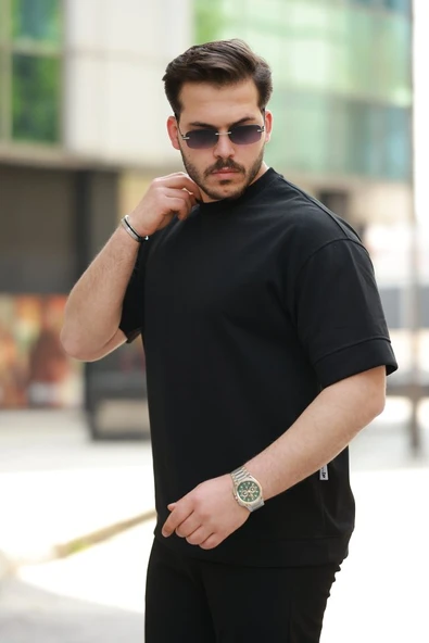 Erkek Basic Oversize Double Face Kumaş Kısa Kollu Tshirt - Resim 2