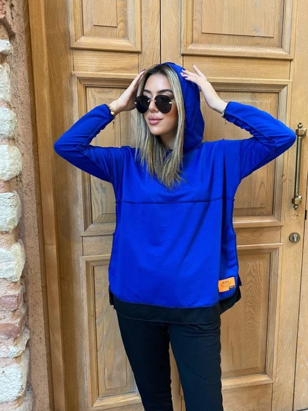 Kadın Kapşonlu Etek Ucu Detay Armalı Ters Dikiş Gorunumlu Ikili Takım - Resim 3