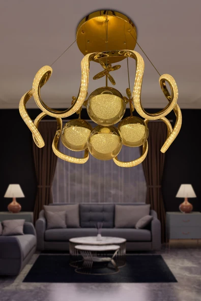 Arya Fanus 4 Toplu Simli Slikonlu Yüksek (Işık) Modern Salon Led Avizesi - 2