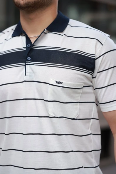 Erkek Yakalı çizgili Kısa Kollu T-shirt - Resim 3