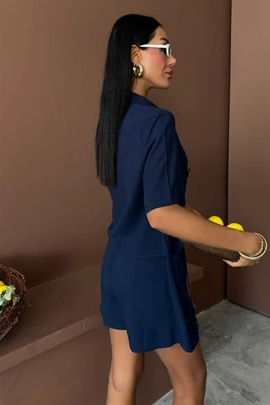 Gömlek Şort Etek Viscon Keten Takım 10162 - 3