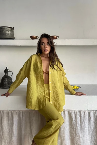 GÖMLEK-PANTOLON TAKIM CUPRA KUMAŞ - Yağ Yeşili - Resim 2