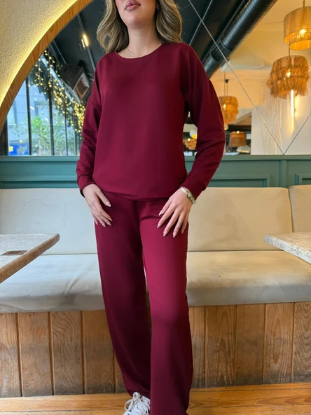 Kadın Uzun Kollu Bisiklet Yaka Viskon Iki Iplik Bluz Ve Pantolon Ikili Takım - Resim 4