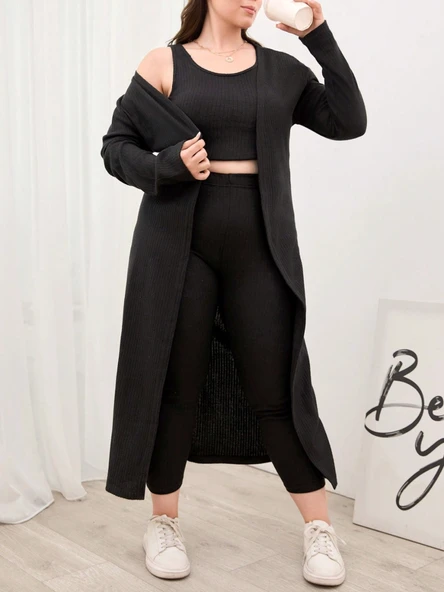 Kadın Uzun Kollu Hırka Atlet Ve Eşofman Yün Viskon üçlü Takım - Resim 2