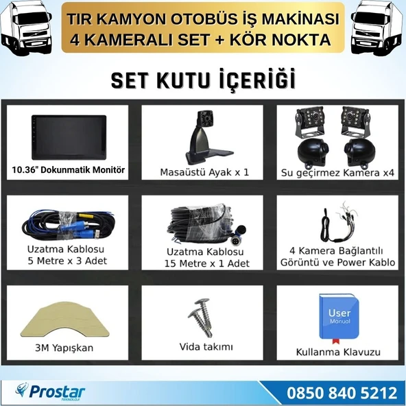 Tır ve Kamyon 10.36" Dokunmatik 4 kameralı 256 GB Destekli Kör Nokta Uyarı Sistemli Kamera Seti - 5