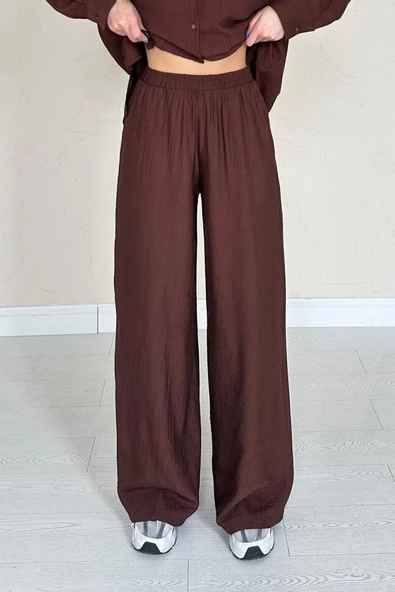 Kahverengi Alice Gömlek Ve Bol Kesim Pantolon Takım - 4