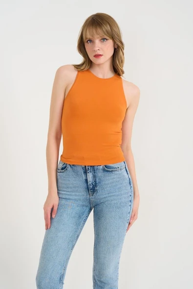 Örme Bisiklet Yaka Atlet - Oranj - Resim 2