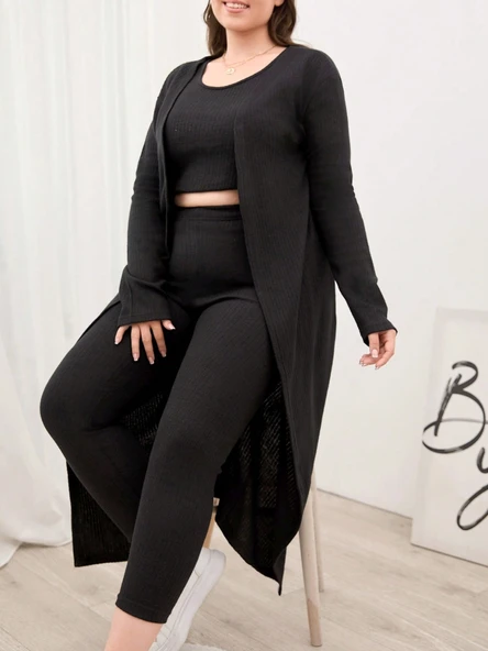 Kadın Uzun Kollu Hırka Atlet Ve Eşofman Yün Viskon üçlü Takım - Resim 3