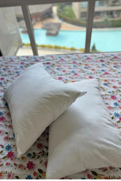 Sheri Home Tekstil Pamuklu 50x70 Beyaz Yastık Kılıfı, 2'li Yastık Kılıfı Şiltesi - Resim 4