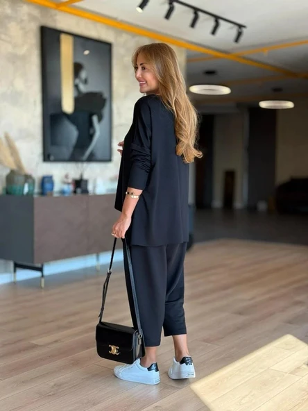 Kadın Iki Iplik Viskon Pamuk Kumaş Arma Detaylı Ikili Takım - Resim 10