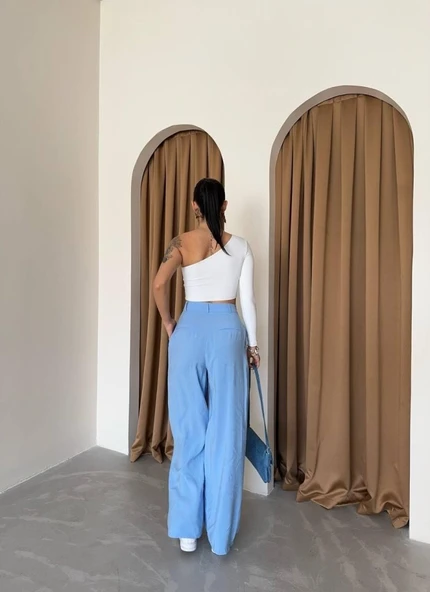 PİLE VE CEP KAPAK DEYALI SALAŞ PANTOLON - Mavi - Resim 4