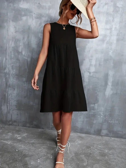 Kadın Sıfır Kol Bisiklet Yaka Aerobin Elbise - Resim 3