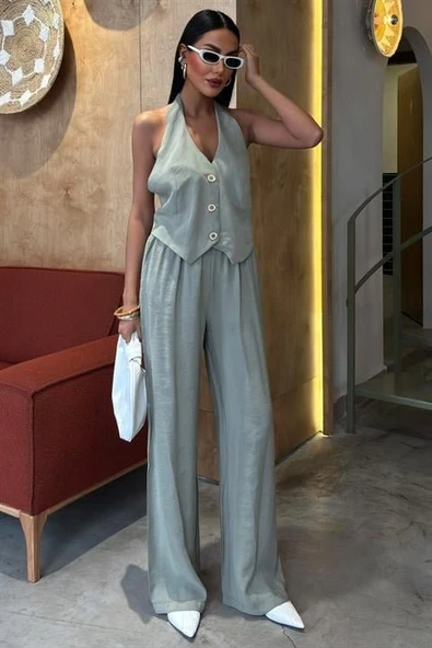 Halter Yaka Yelekli Modal Takım 10144 - Resim 4