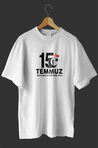 15 Temmuza Özel Tasarım Baskılı T-shirt - Beyaz ürün görseli 1