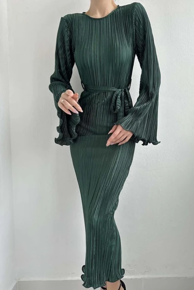 Zümrüt İspanyol Kol Piliseli Elbise - Resim 3