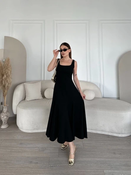 Sırt Dekolteli Kolsuz Uzun Elbise - Siyah - 2