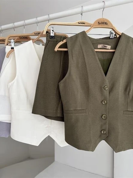 Yelek Şort Flamlı Keten Takım 10133-17 - Resim 8