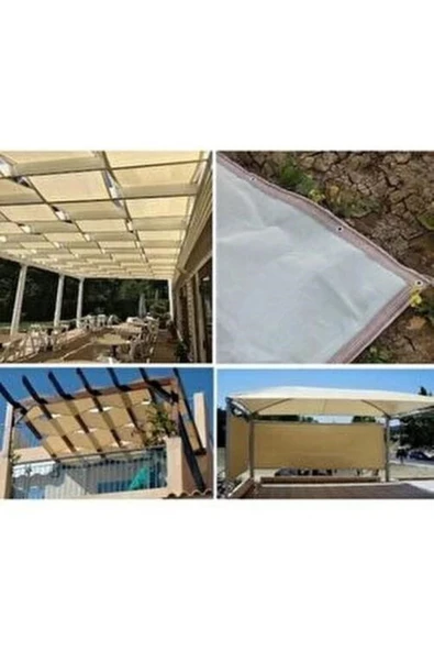 --KREM--2x10mt Gölgelik File %95 Lik Gölgelik Kumaş Kolonlu Kuş Gözlü Çit Brandası - 3