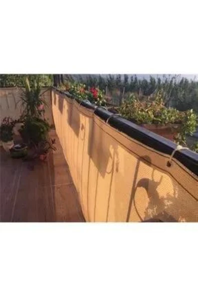 --KREM--2x8mt Gölgelik File %95 Lik Gölgelik Kumaş Kolonlu Kuş Gözlü Çit Brandası - 2