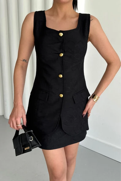 JAKAR KETEN YELEK - KISA ETEK TAKIM - Siyah - Resim 3