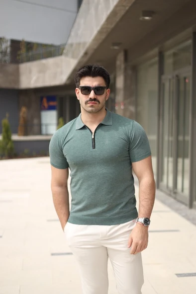 Erkek Polo Yaka Fermuar Detaylı Tişört ürün görseli 1