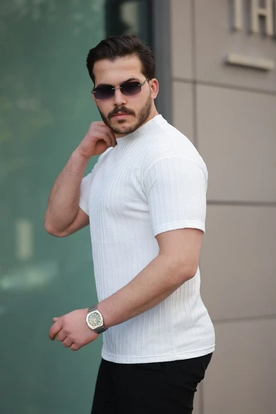 Erkek Kısa Kollu örgü Kumaş Bisiklet Yaka T-shirt - Resim 2