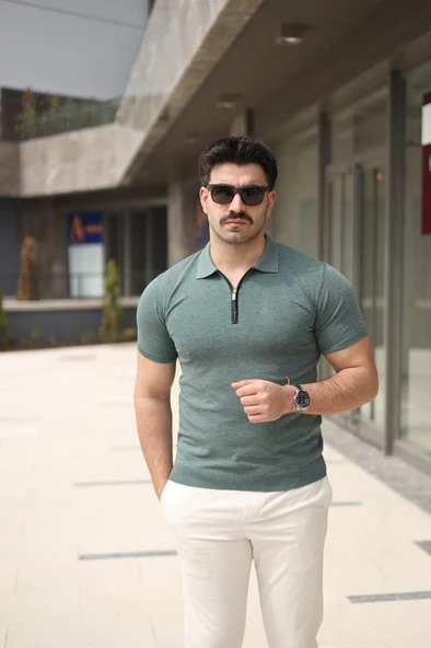 Erkek Polo Yaka Fermuar Detaylı Tişört - Resim 5