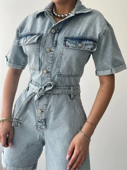 Tone Denim Tulum - Resim 7