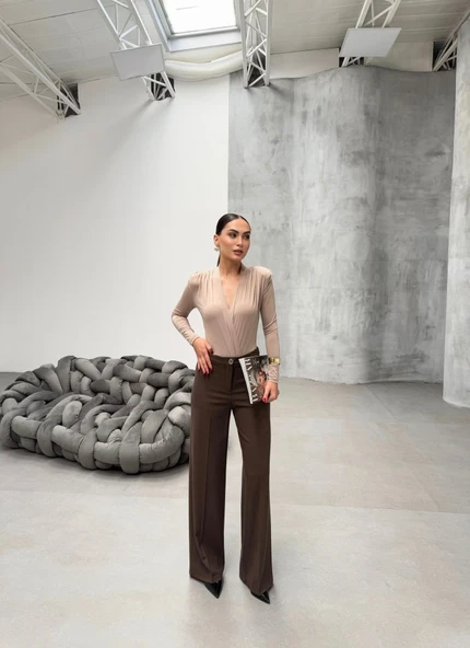 Yüksek Bel Straight Fit Palazzo Pantolon - Resim 3