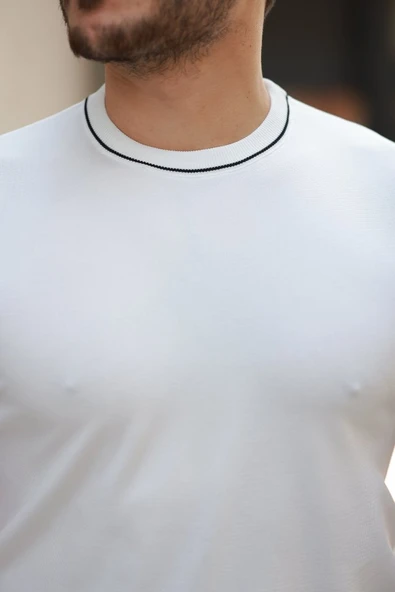 Erkek Bisiklet Yaka Ribanalı Kısa Kollu Tshirt - Resim 3