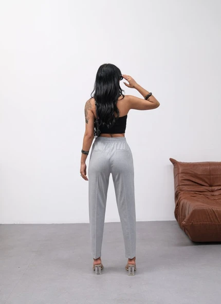 Dekorati̇f Düğmeli̇ Arka Bel Lasti̇kli̇ Pantolon - 2