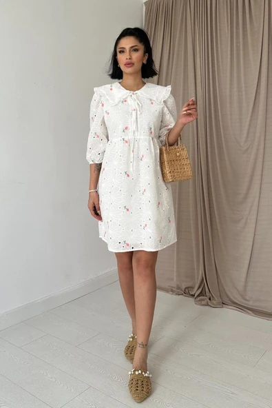 Pembe Bebe Yakalı Brode Elbise ürün görseli 1