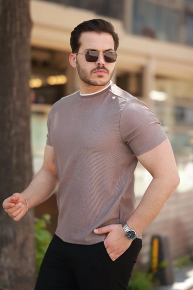 Erkek Omuzlar çizgi Detaylı Kısa Kollu T-shirt - Resim 2