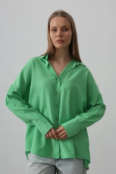 Geniş Manşet Detaylı Gömlek - A.Yeşil ürün görseli 1