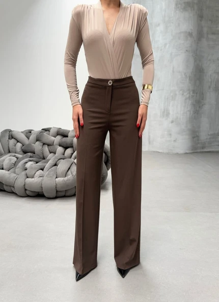 Yüksek Bel Straight Fit Palazzo Pantolon - Resim 4