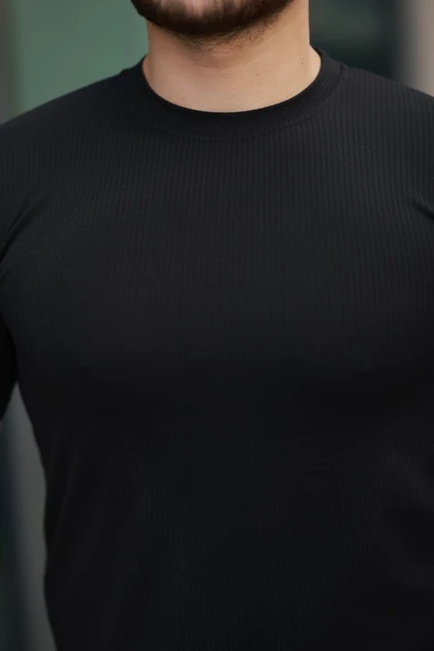 Erkek Kısa Kollu çizgi Kabartma Detaylı T-shirt - Resim 3