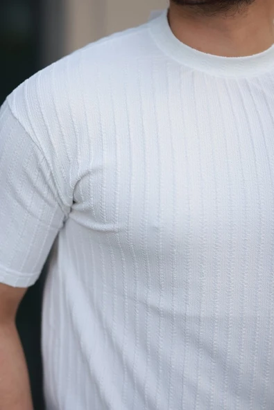 Erkek Kısa Kollu örgü Kumaş Bisiklet Yaka T-shirt - Resim 3