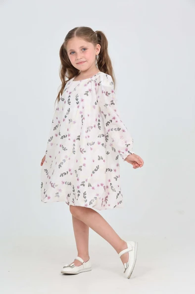 Toontoy Kız Çocuk Çiçekli Volanlı Elbise - 9