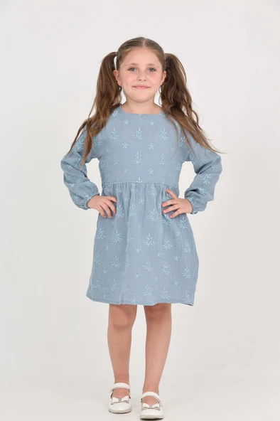 Toontoy Kız Çocuk Çiçek Nakışlı Elbise - 10