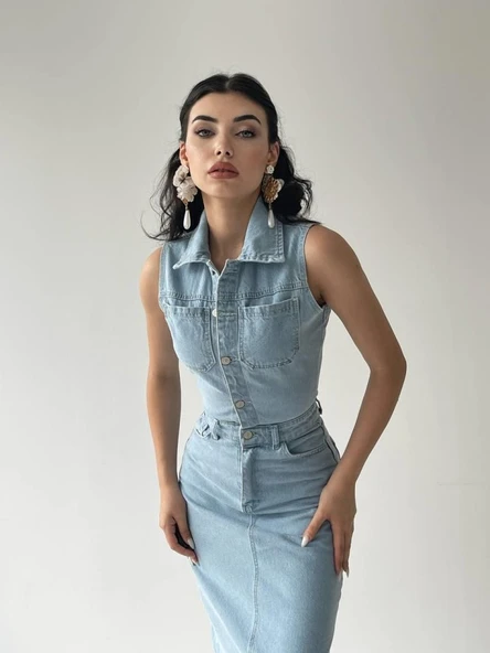 Meldia Jean Sıfır Kollu Elbise - 4