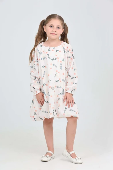 Toontoy Kız Çocuk Çiçekli Volanlı Elbise - 12
